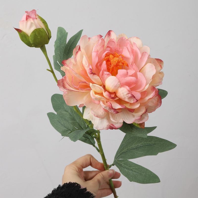 Home Fragrance Edg - 模擬牡丹4個、2つの花頭、焦げた端、強い香り、牡丹のリビングルーム装飾ブーケ、新しいバラ、造花