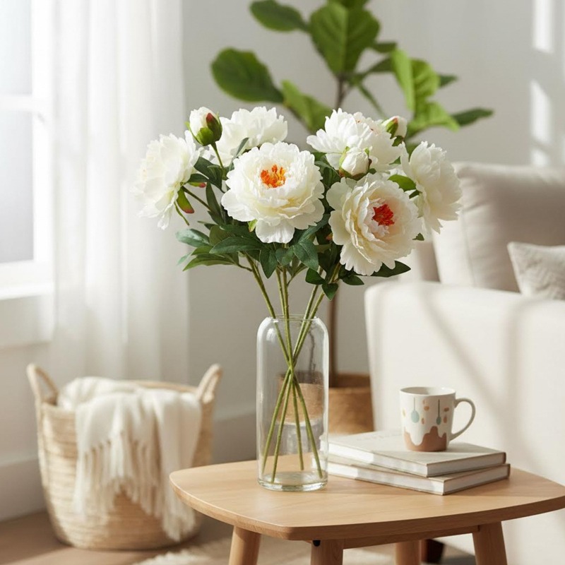 模擬牡丹4個、2つの花頭、焦げた端、強い香り、牡丹のリビング - Home Fragrance Edg のレビューと価格